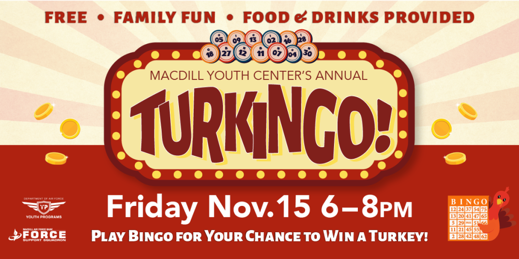 Turkingo Nov. 15 from 6-8PM. Play Bingo for your chance to win a Thanksgiving Turkey