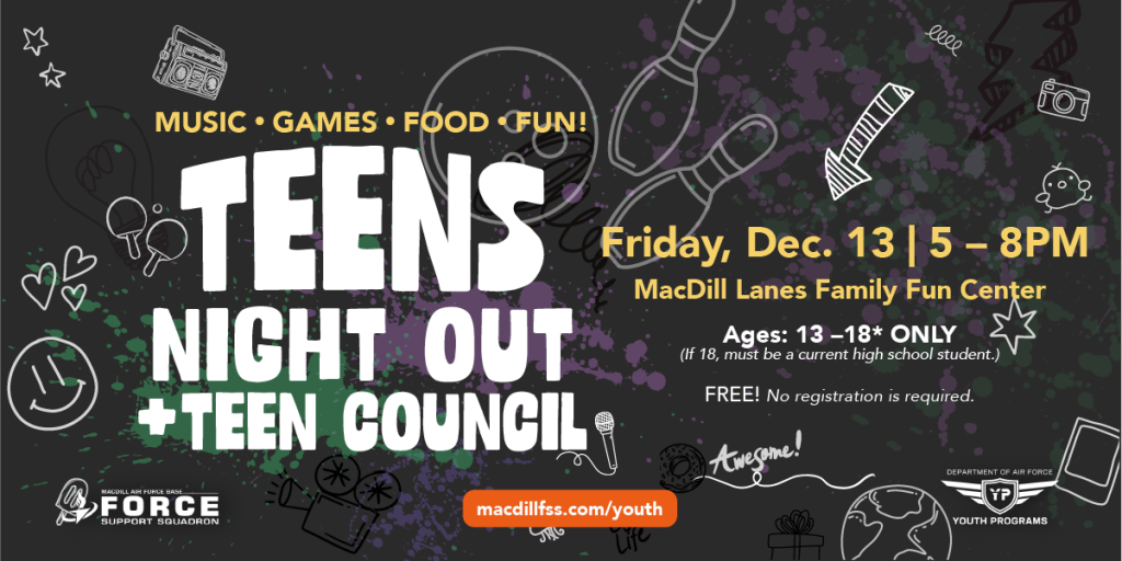 Teens Night Out and Teen Council Friday December 13 from 5-8PM