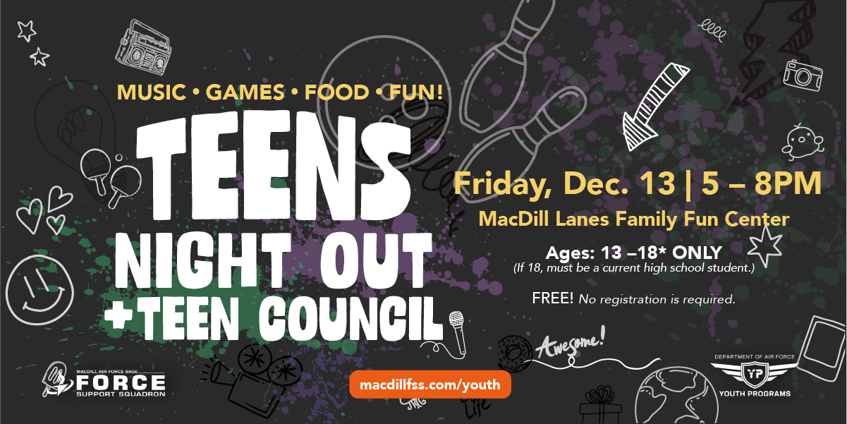 Teens Night Out and Teen Council Friday December 13 from 5-8PM