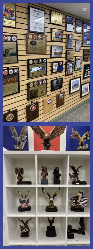 Collage of two pictures of trophies